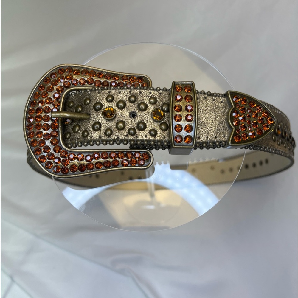 Leather Belt HEART RHINESTONE WESTERN Gold Copper MOTORCYCLE BLING